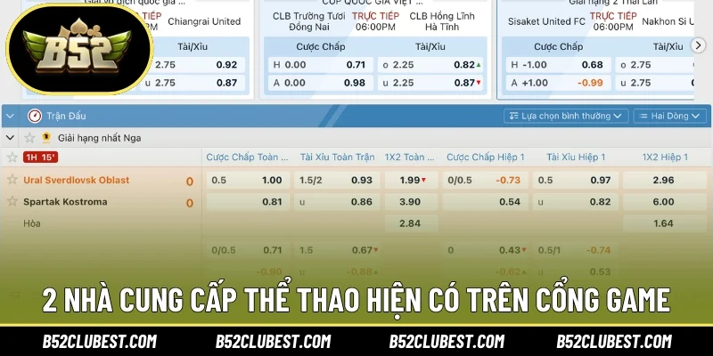 2 nhà cung cấp thể thao hiện có trên cổng game